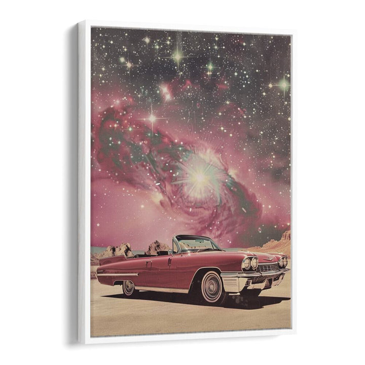 pink space car car poster in White Floater Frame