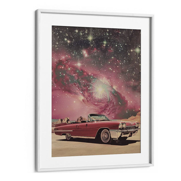 pink space car car poster in White Frame With Mount