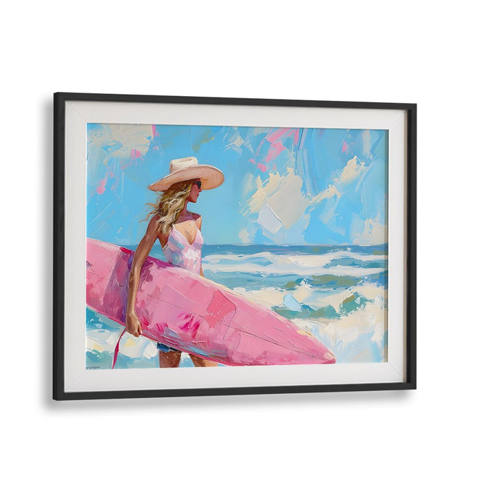 pink surfboard I electric wall art prints in Black Frame With Mount