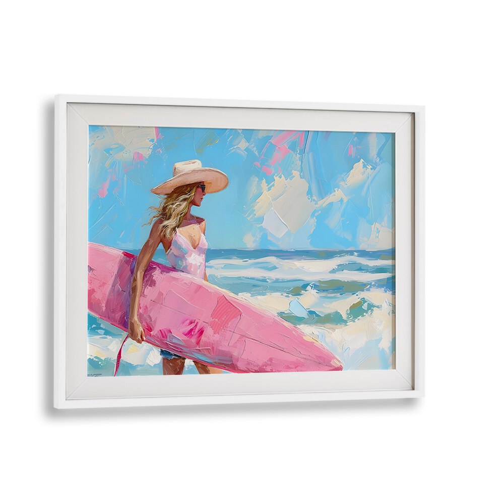 pink surfboard I electric wall art prints in White Frame With Mount