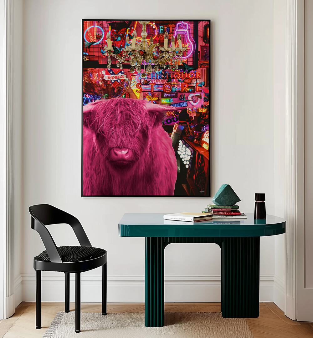 pinkie moo cow went to the disco by sue skellern wall art prints Artwork I placed on a wall