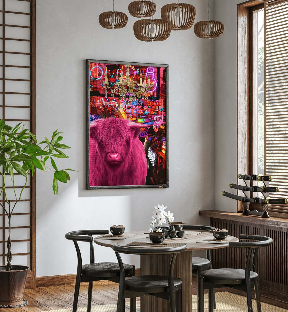 pinkie moo cow went to the disco by sue skellern wall art prints Artwork II placed on a wall