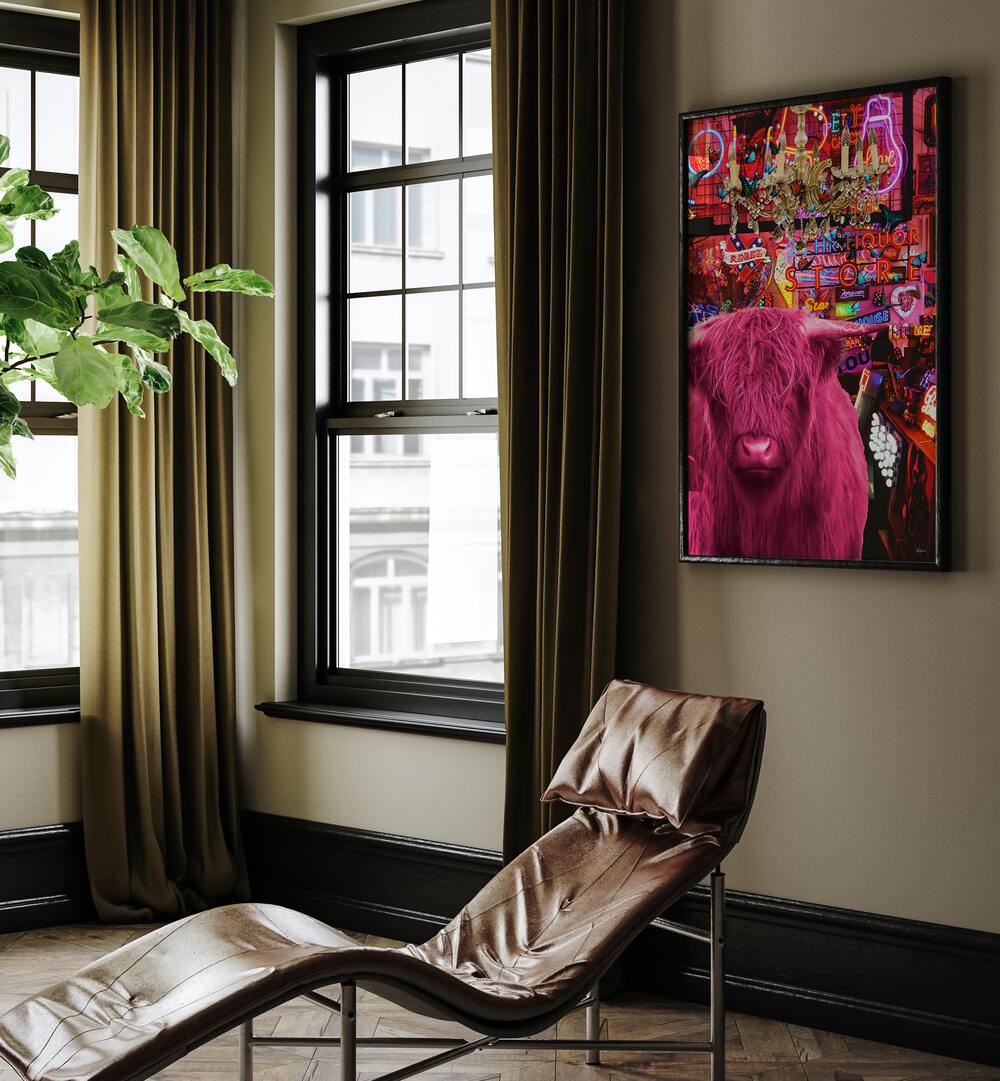 pinkie moo cow went to the disco by sue skellern wall art prints Artwork III placed on a wall