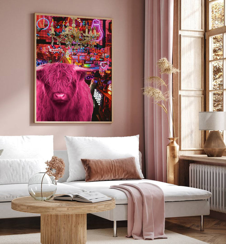 pinkie moo cow went to the disco by sue skellern wall art prints Artwork IV placed on a wall