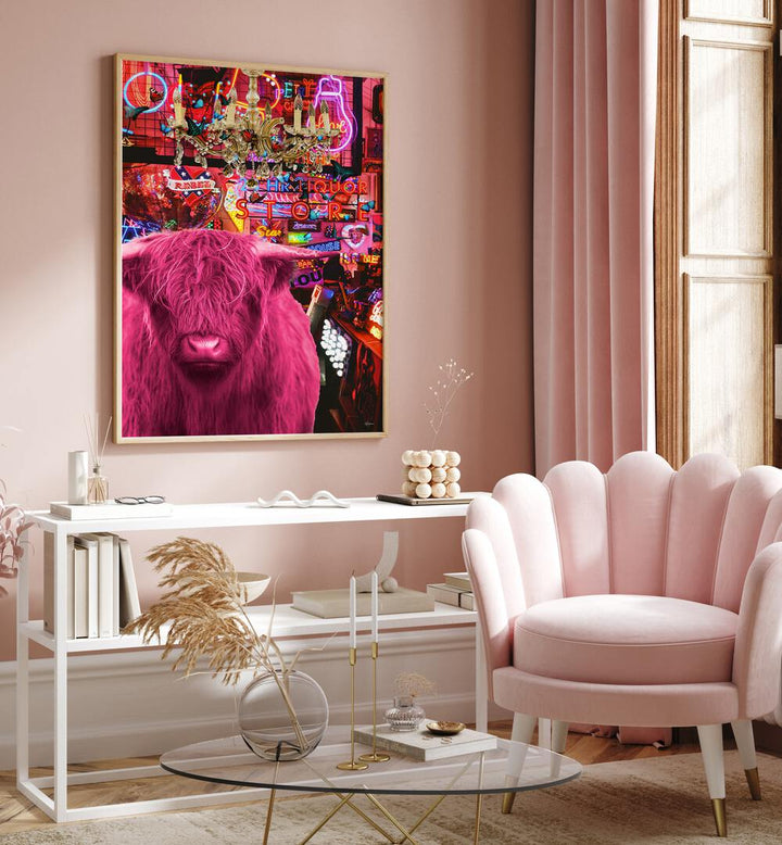 pinkie moo cow went to the disco by sue skellern wall art prints Artwork I placed on a wall