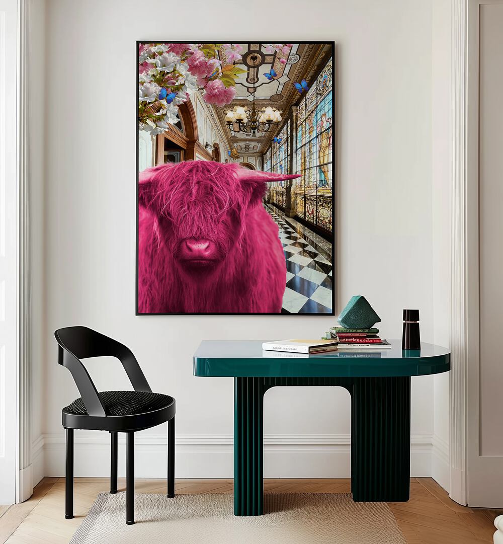 pinkie moo cow went to the palace by sue skellern wall art prints Artwork III placed on a wall