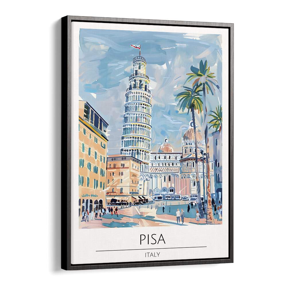 pisa tower-italy travel posters in Black Floater Frame