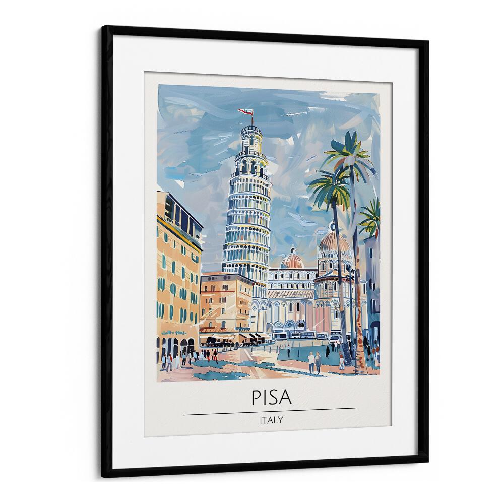 pisa tower-italy travel posters in Black Frame With Mount