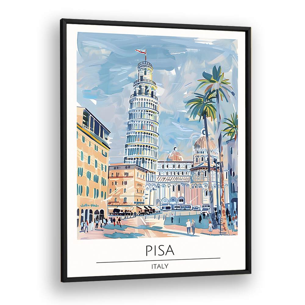 pisa tower-italy travel posters in Black Plain Frame