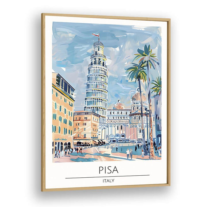 pisa tower-italy travel posters in Oak Wood Plain Frame