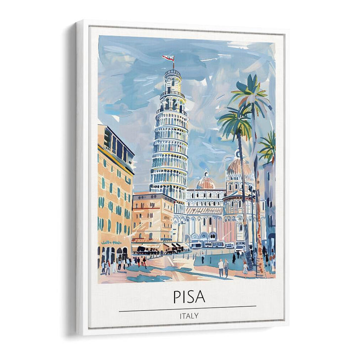 pisa tower-italy travel posters in White Floater Frame