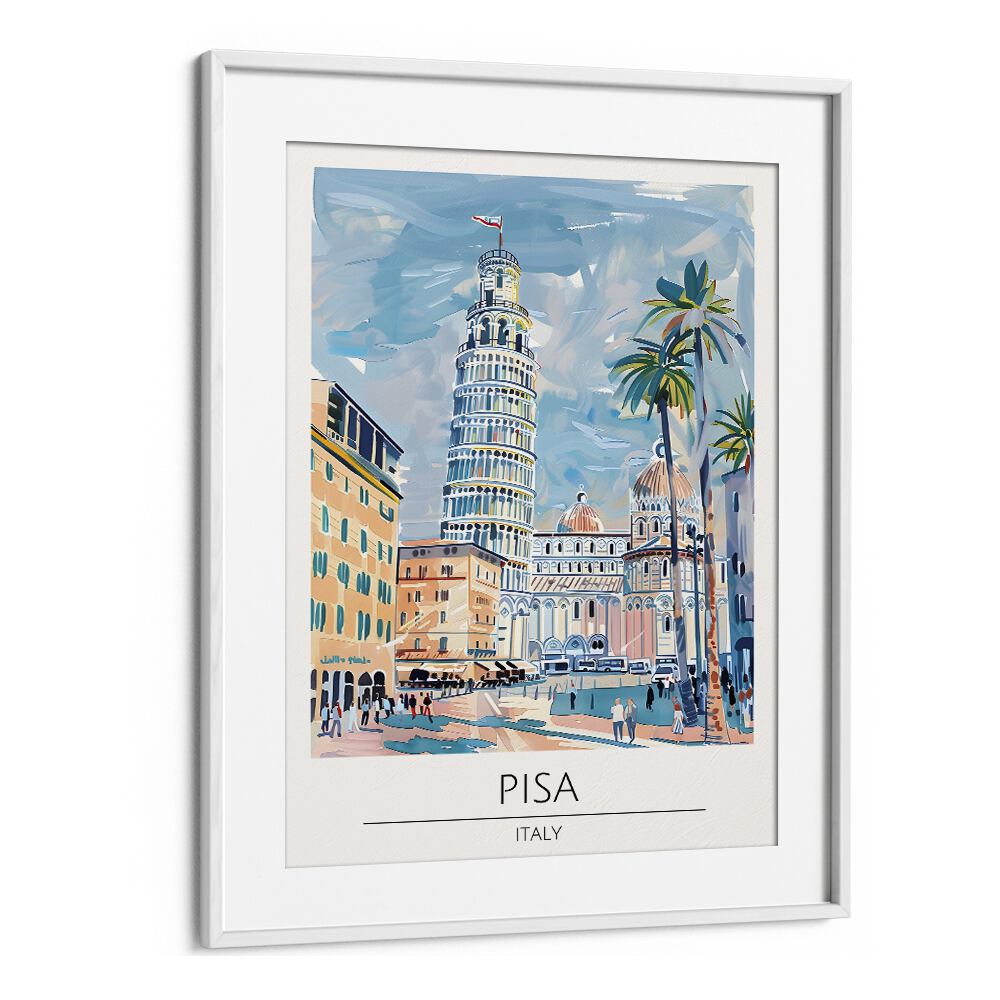 pisa tower-italy travel posters in White Frame With Mount