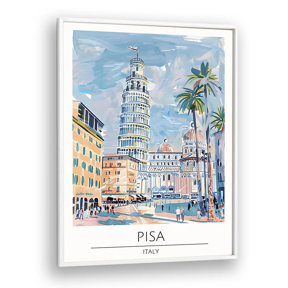 pisa tower-italy travel posters in White Plain Frame