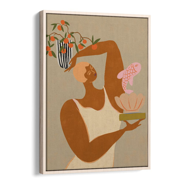 Fish And Oranges By Arty Guava Wall Art Prints in Oak Wood Floater Frame