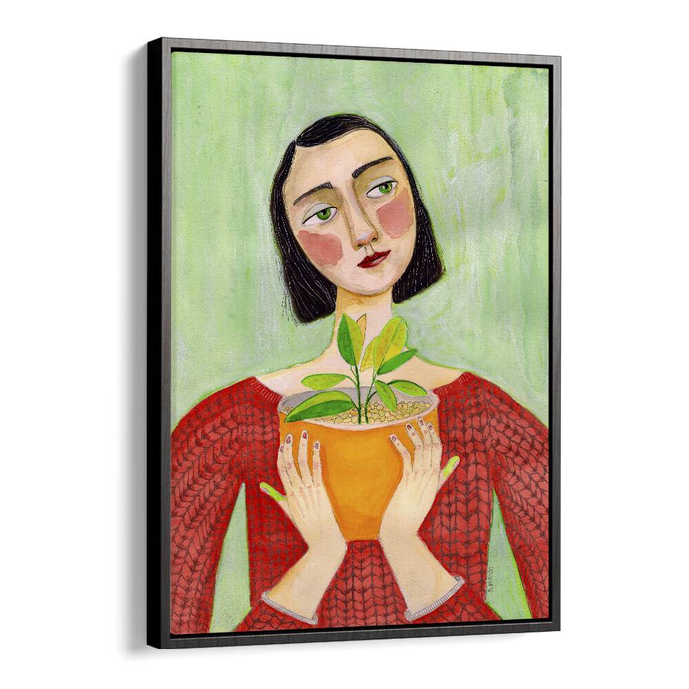 plant mum women illustration paintings in Black Floater Frame