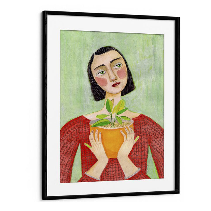 plant mum women illustration paintings in Black Frame With Mount