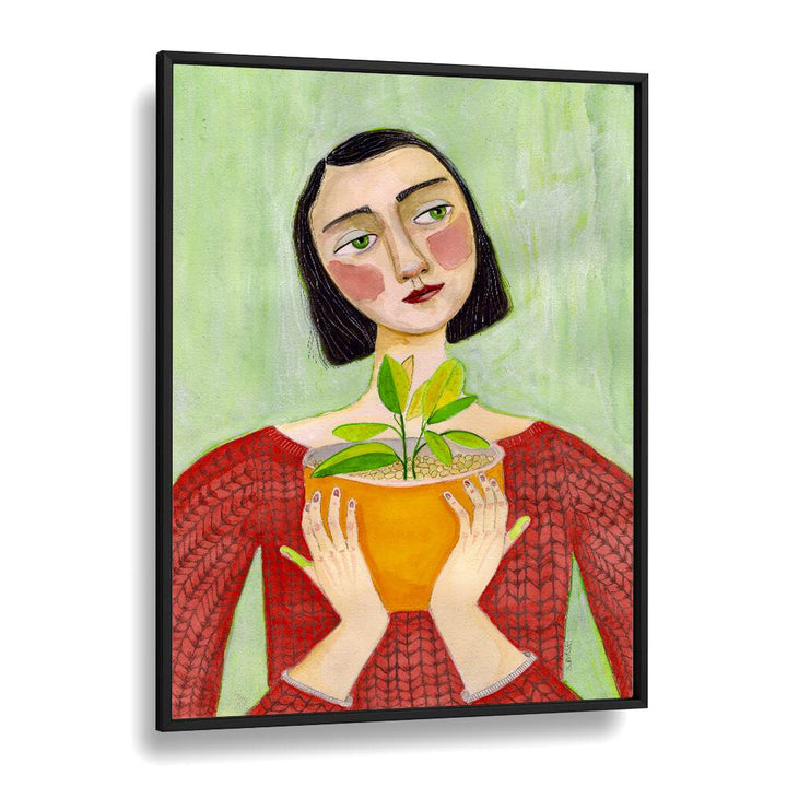 plant mum women illustration paintings in Black Plain Frame