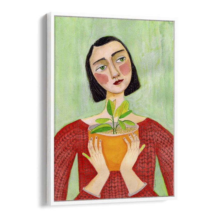 plant mum women illustration paintings in White Floater Frame