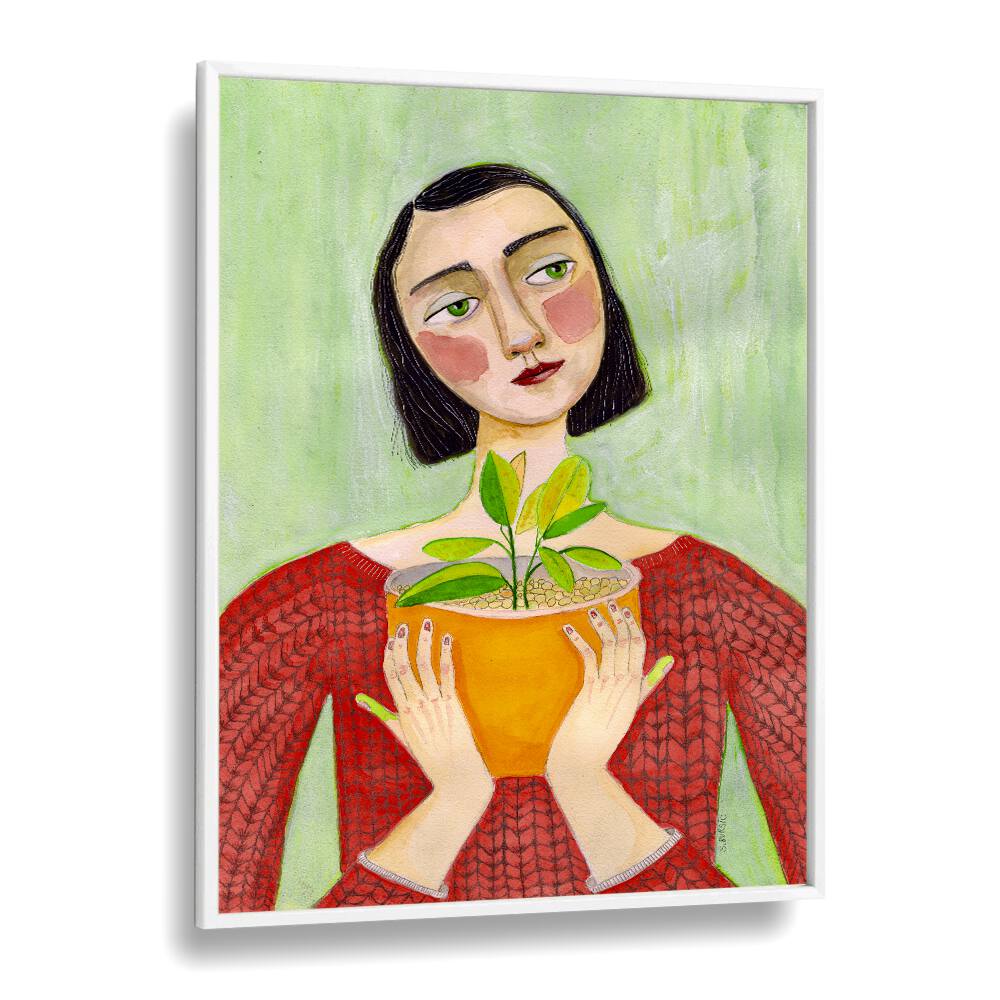 plant mum women illustration paintings in White Plain Frame