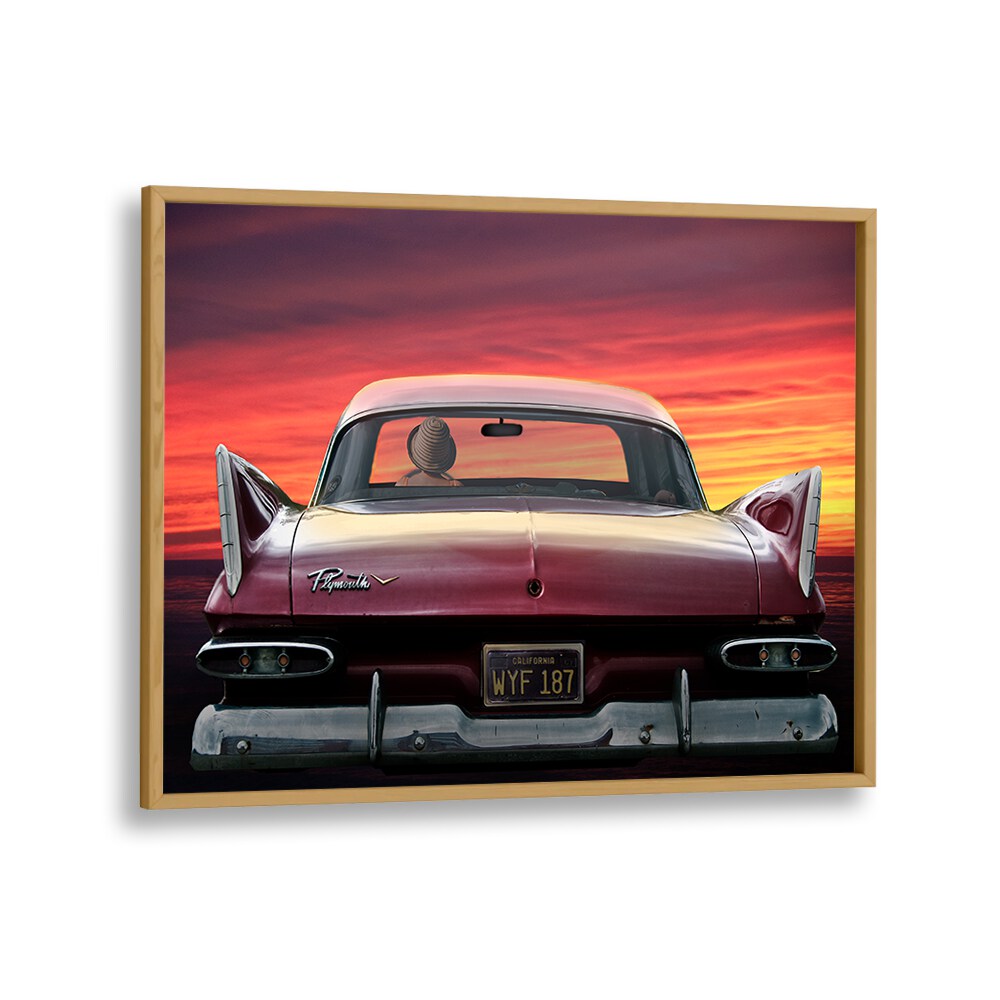 plymouth savoy car poster in Oak Wood Plain Frame