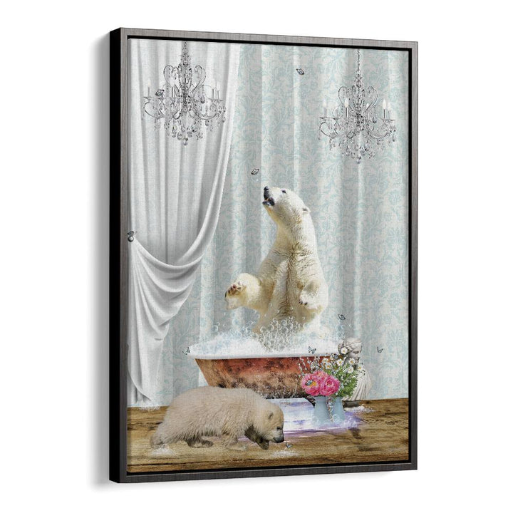 polar bears a bubbles by sue skellern wall art prints in Black Floater Frame