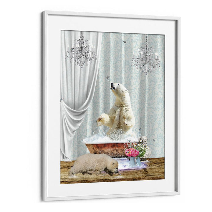 polar bears a bubblesby sue skellern wall art prints in White Frame With Mount