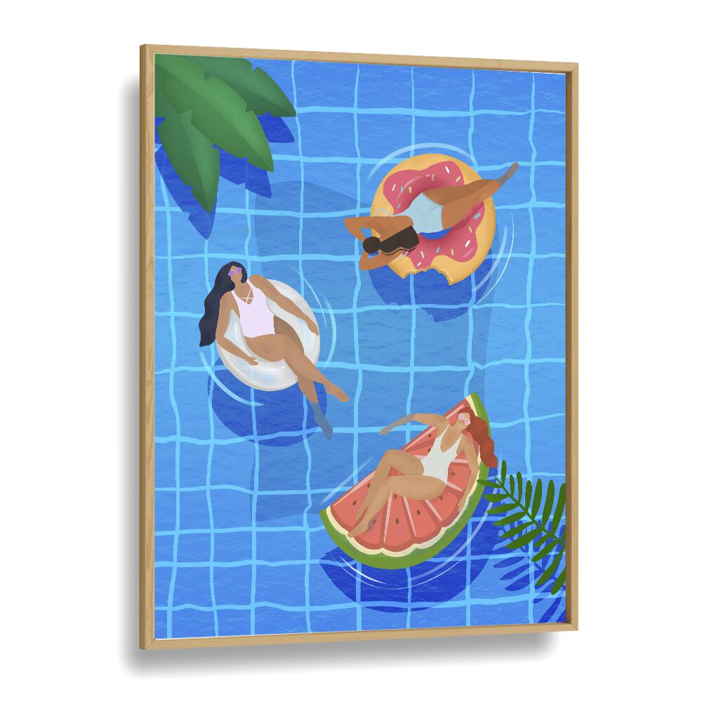 pool ladies by petra lidze wall art prints in Oak Wood Plain Frame