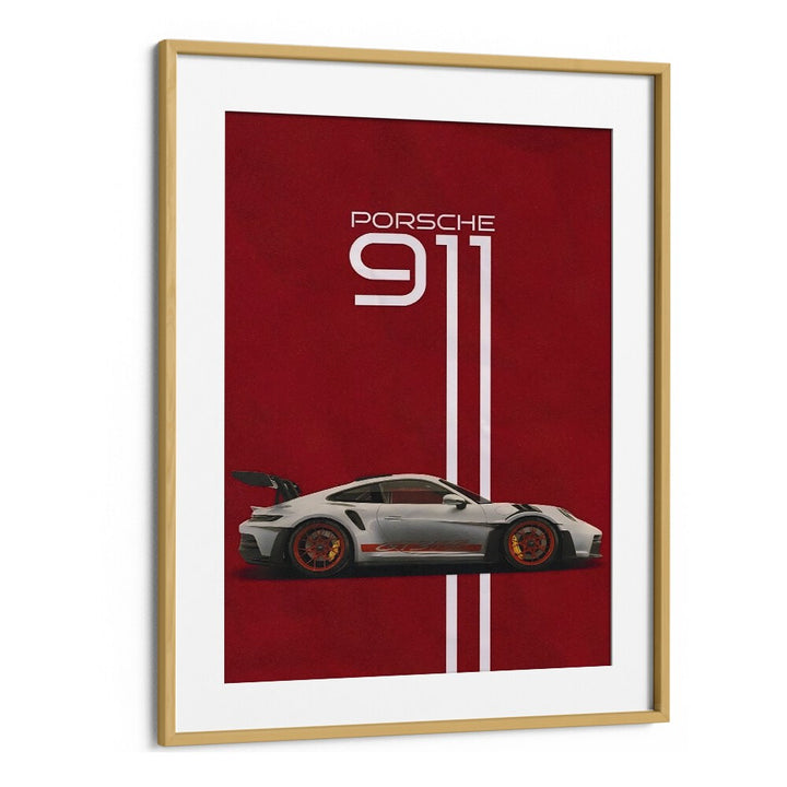 porsche 911 car poster in Oak Wood Frame With Mount