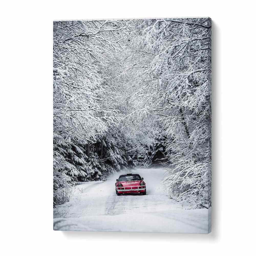  porsche in snow car poster in Gallery Wrap