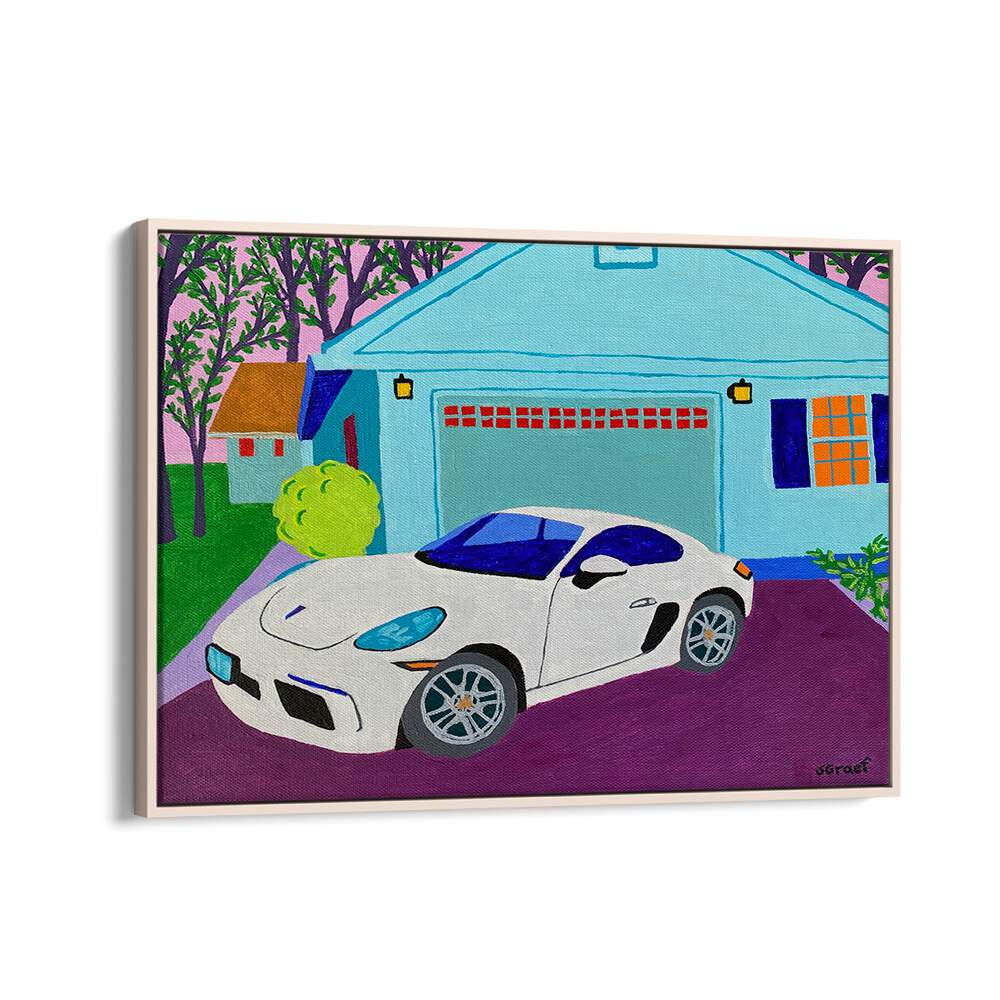 porsche landscape art prints in Oak Wood Floater Frame