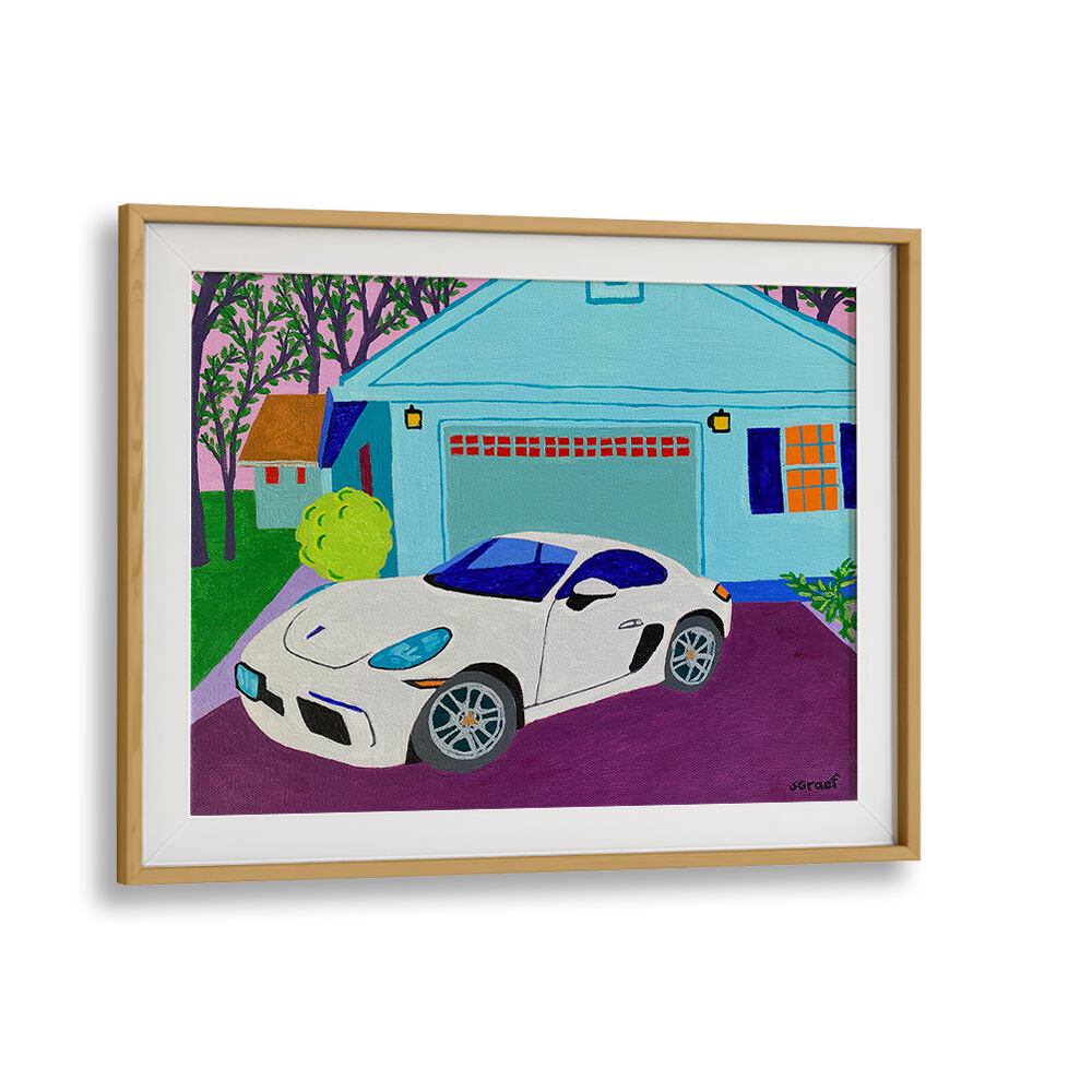 porsche landscape art prints in Oak Wood Frame With Mount
