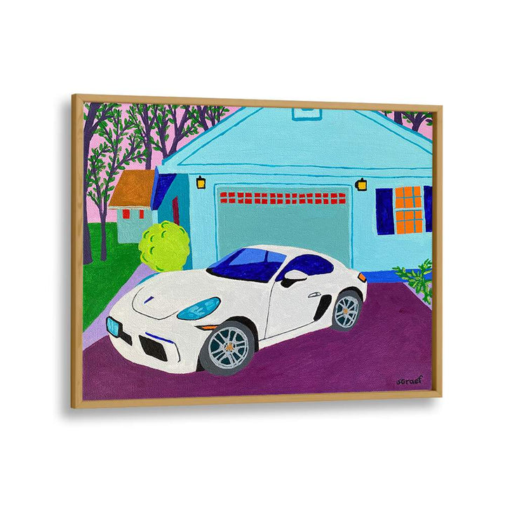 porsche landscape art prints in Oak Wood Plain Frame