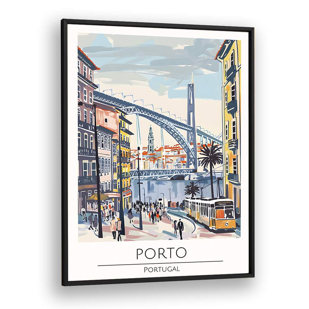 porto-portugal travel posters in Black Plain Frame