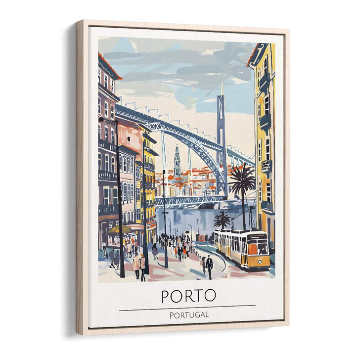 porto-portugal travel posters in Oak Wood Floater Frame