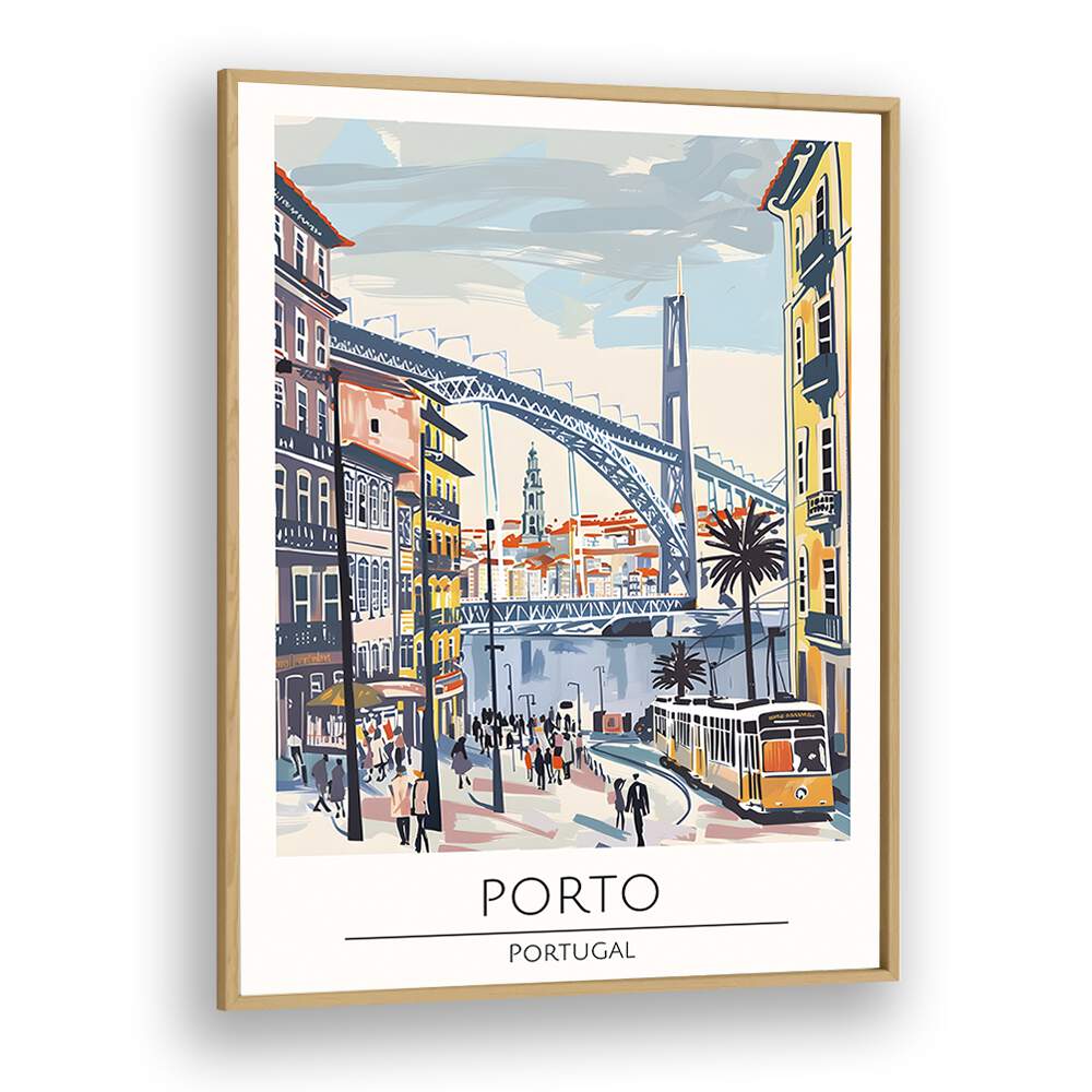 porto-portugal travel posters in Oak Wood Plain Frame