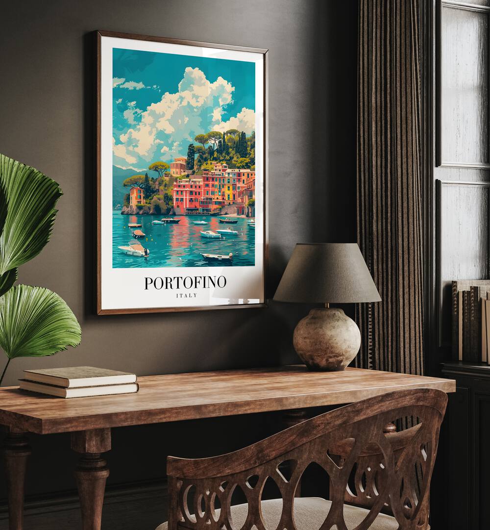 portofino-italy II travel posters Artwork II placed on a Wall 