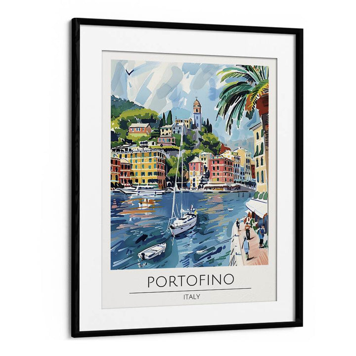 portofino-italy travel posters in Black Frame With Mount