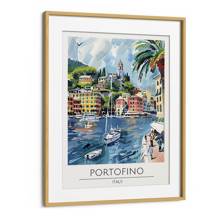 portofino-italy travel posters in Oak Wood Frame With Mount