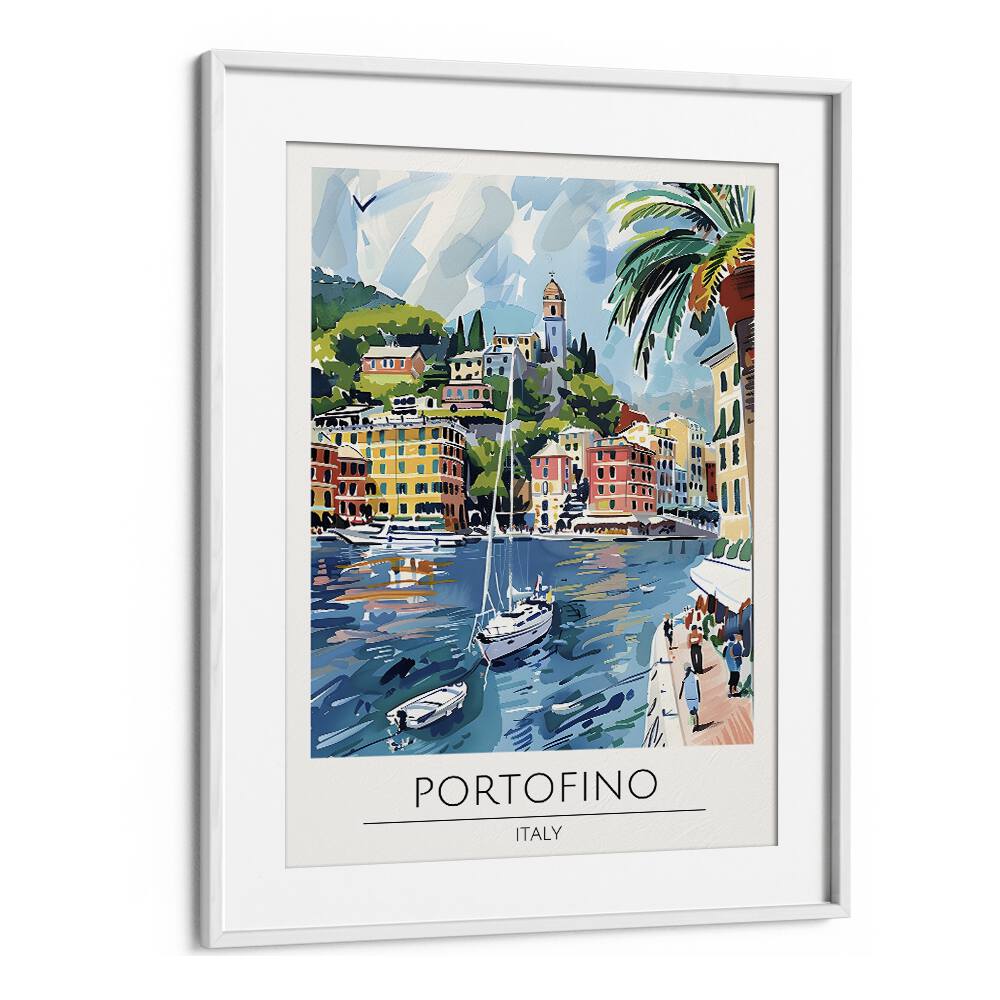 portofino-italy travel posters in White Frame With Mount