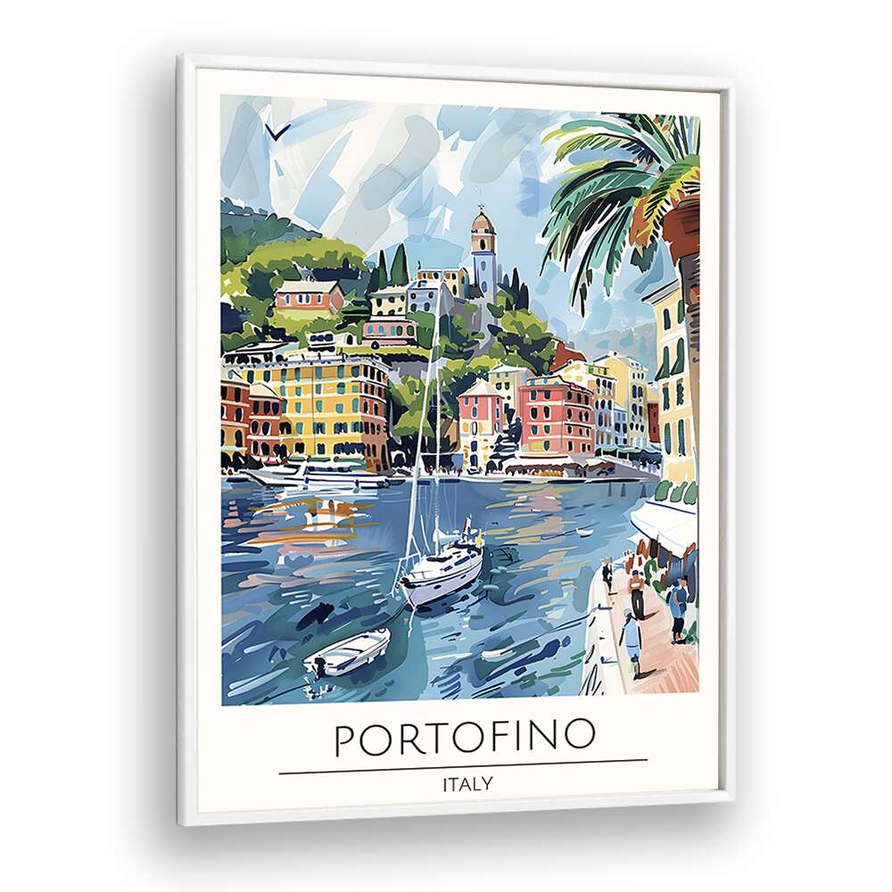 portofino-italy travel posters in White Plain Frame