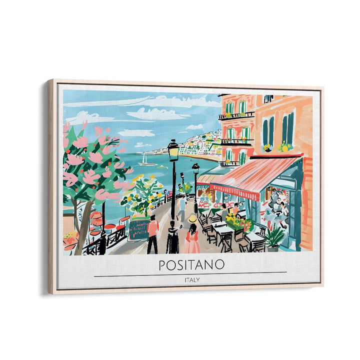 positano-italy I travel posters in Oak Wood Floater Frame