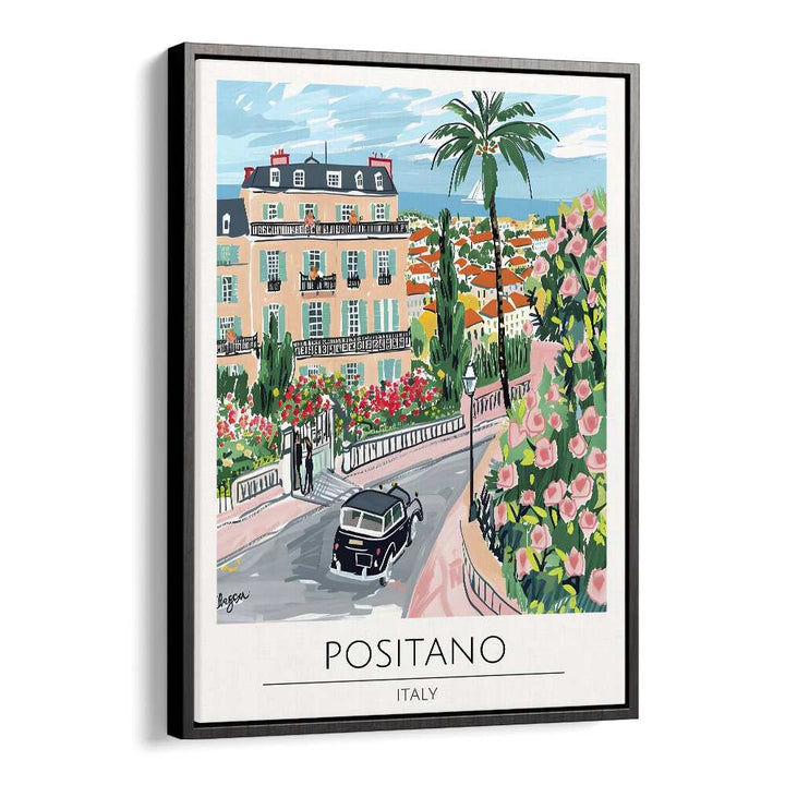 positano-italy travel posters in Black Floater Frame