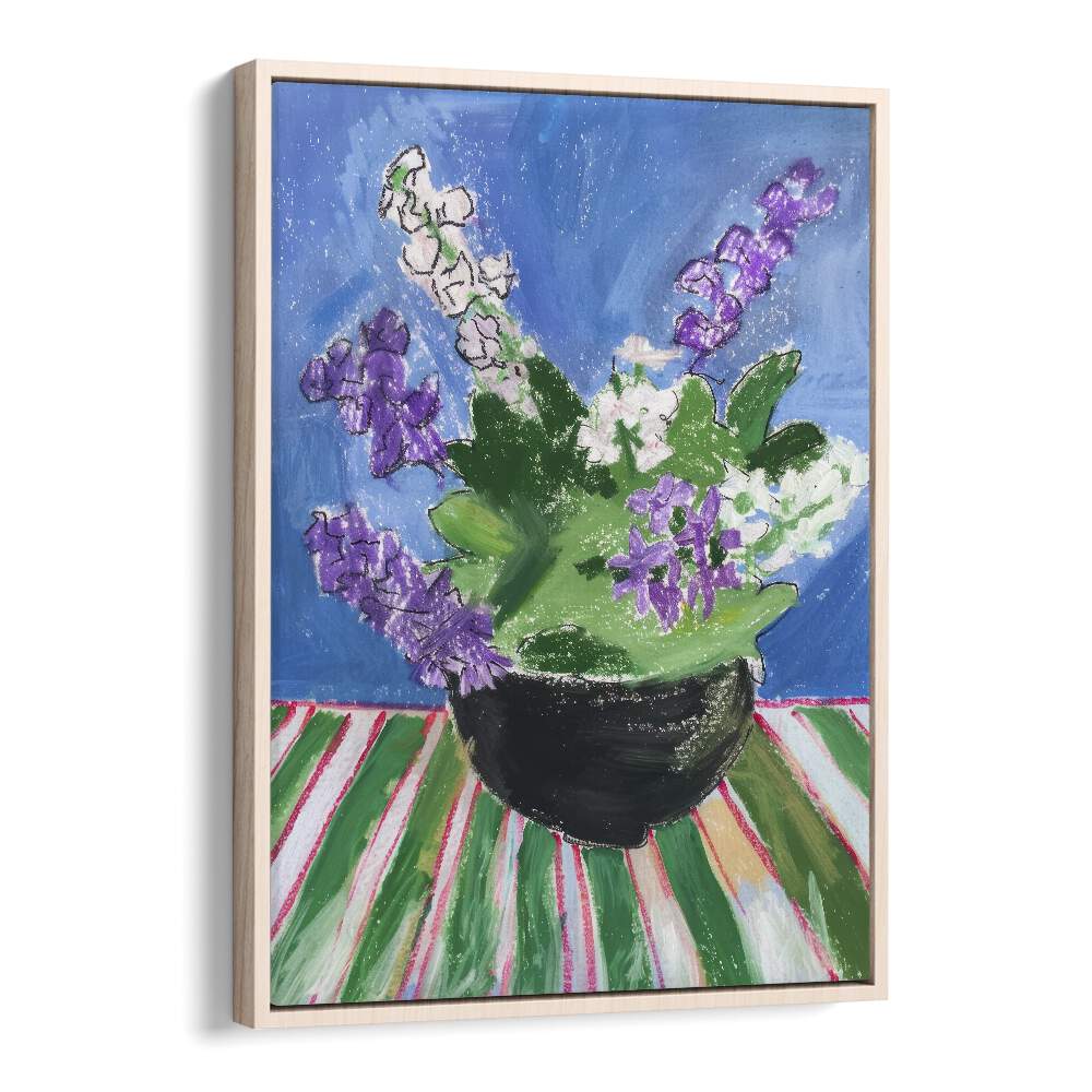 pottery petal paradise electric wall art prints in Oak Wood Floater Frame