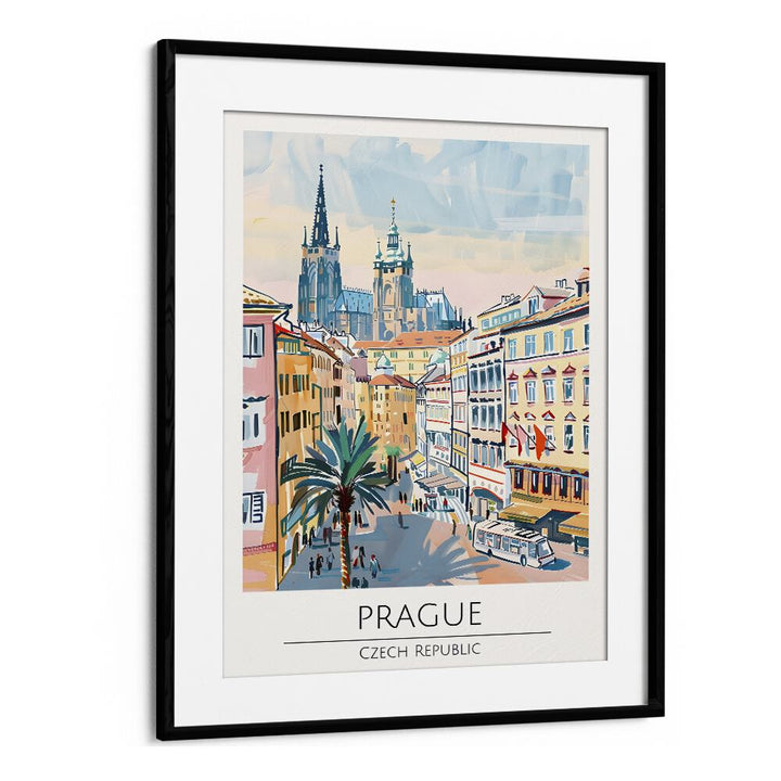 prague-czech republic travel posters in Black Frame With Mount