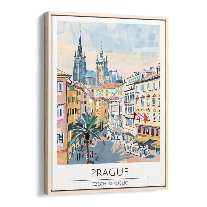 prague-czech republic travel posters in Oak Wood Floater Frame