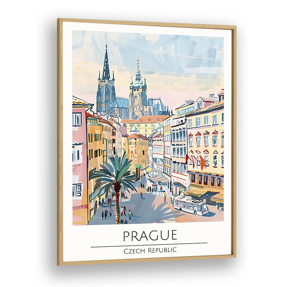 prague-czech republic travel posters in Oak Wood Plain Frame