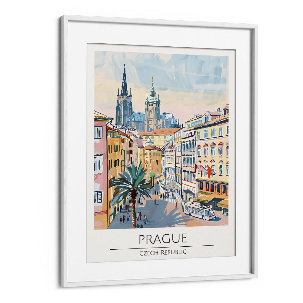 prague-czech republic travel posters in White Frame With Mount