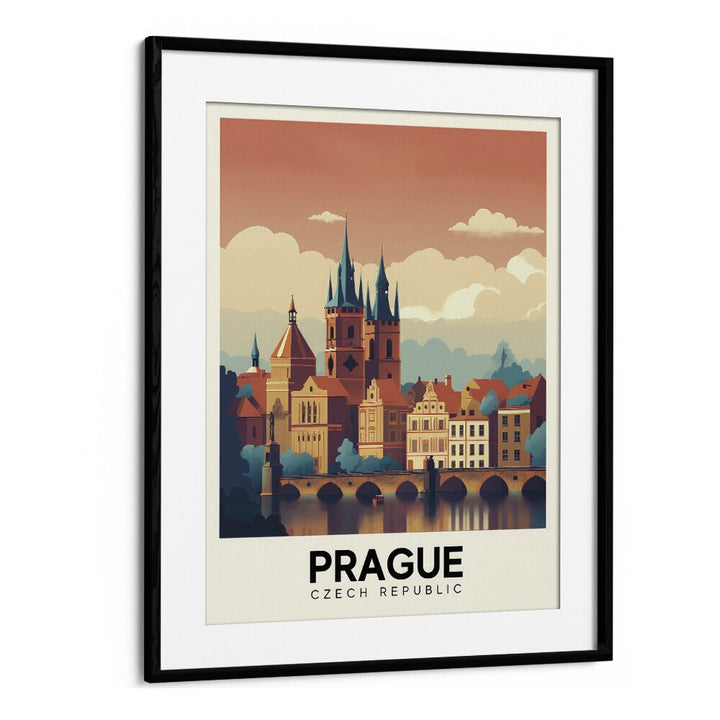 prague travel posters in Black Frame With Mount