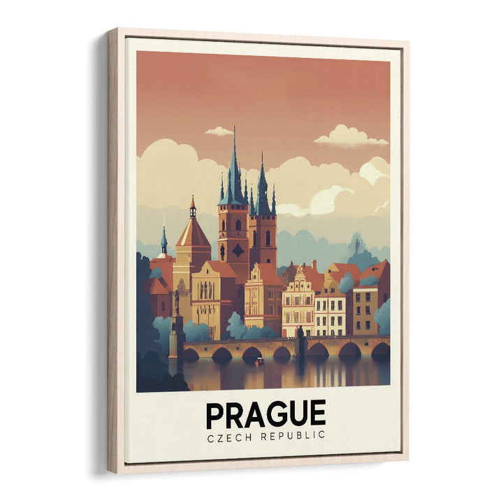 prague travel posters in Oak Wood Floater Frame