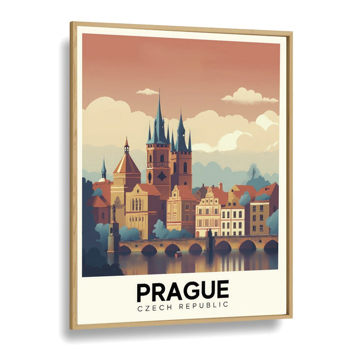 prague travel posters in Oak Wood Plain Frame